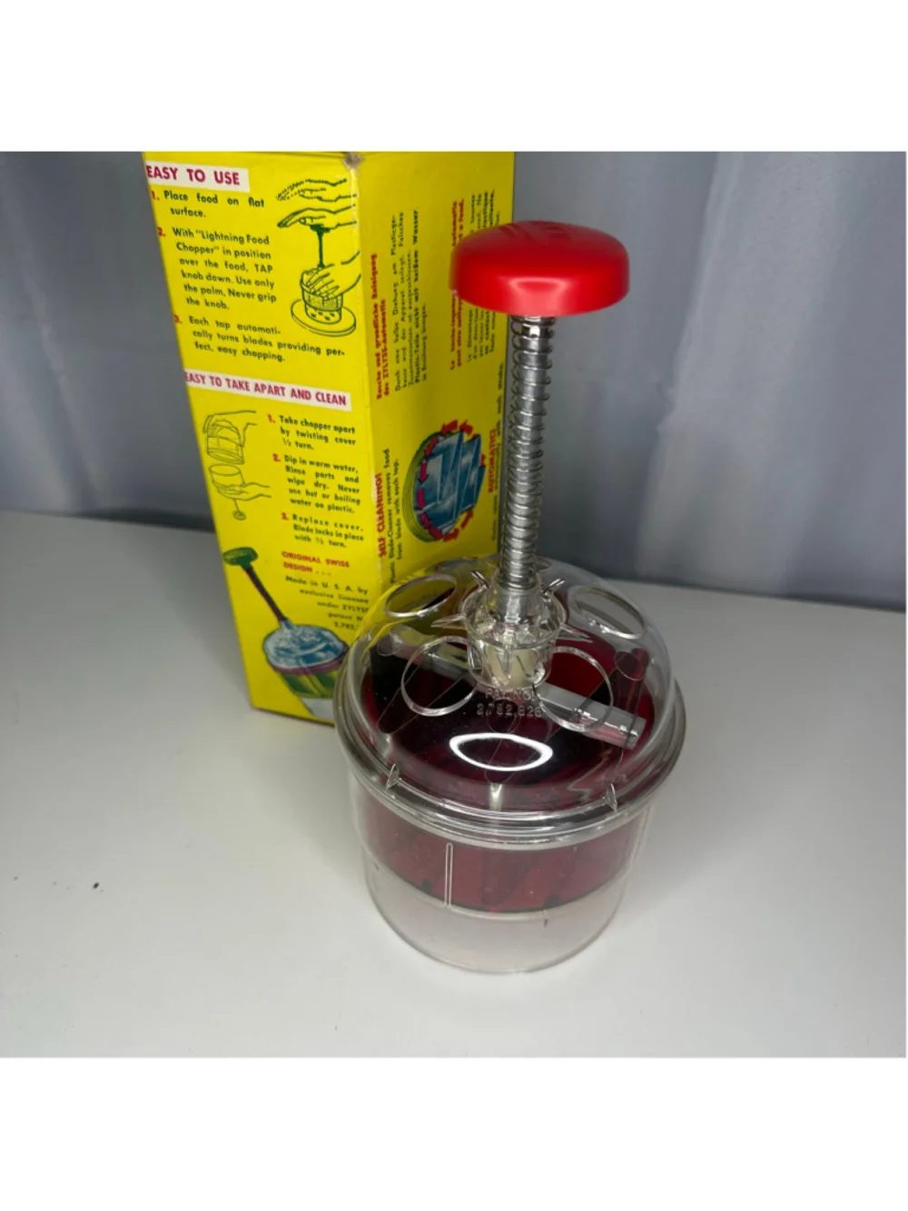 Vintage Kitchen Red Lightning Food Chopper Slap Chop w Original Box